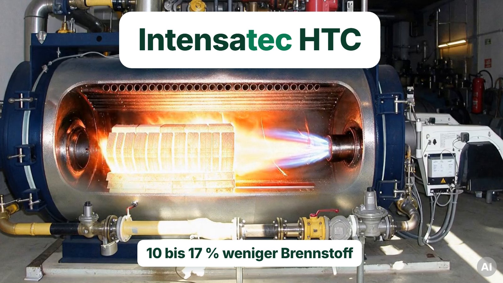 Weißglühende Intensatec-Hochtemperatur-Keramik im Flammrohr eines Industriekessels
